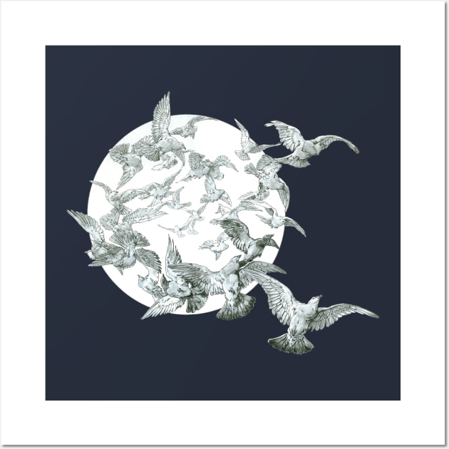 Flock of Birds with Full Moon Wall Art by MasterpieceCafe